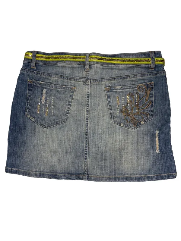 Vintage Y2K Southpole Jeans Sequin Distressed Denim Mini Skirt Size 13 - Image 8