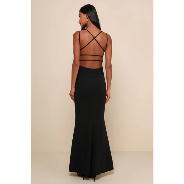 Lulus All this Allure Black Strappy Backless Mermaid Maxi Dress Bridesmaid Sze S - Image 2