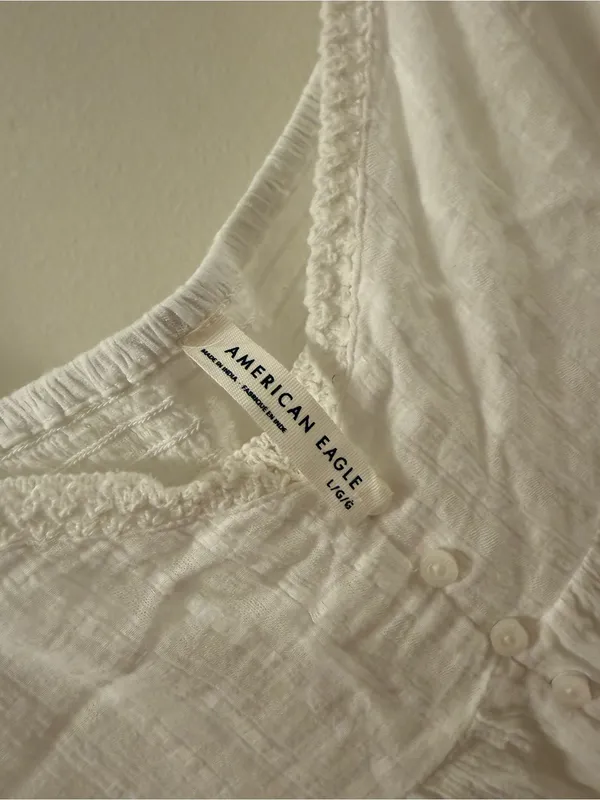 American Eagle Outfitters White Button-Front Ruffle Peplum Top - Image 4