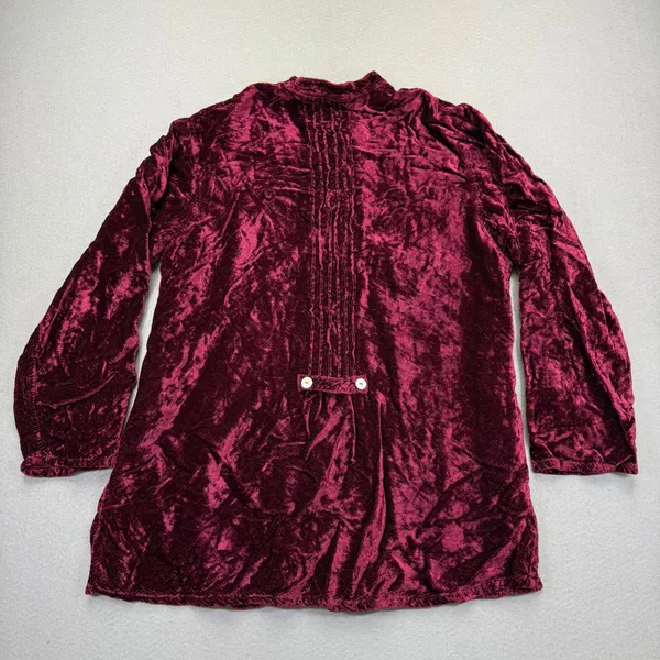 J. Jill Womens LT Tall Burgundy Crushed Velvet Pintuck Button Front Tunic Top - Image 8