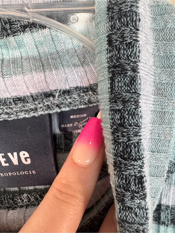 Maeve Anthropologie Blue Striped Puff Shoulder Turtleneck Sweater Womens M Top - Image 9