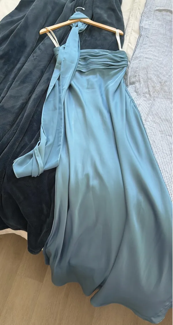 Azazie Bridesmaid Dress Satin Strapless with Neck Scarf - Image 6