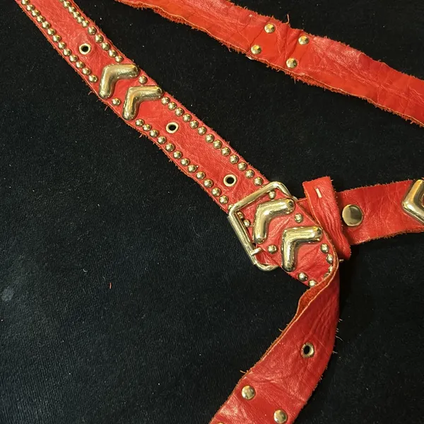 Non-Signe 1960s‎ Vintage Heavy Belt SOFT Leather RED/Silver Studded/FAT CHEVRON - Image 3