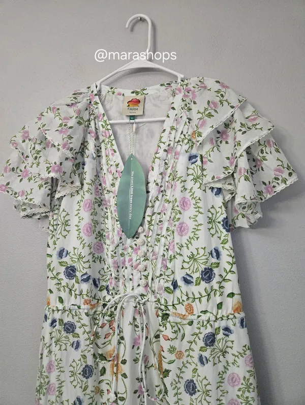 Farm Rio Folk Floral Off White Midi Dress - Image 4