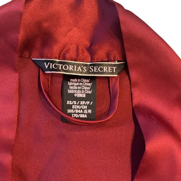 VICTORIA'S SECRET Kimono Robe Silky Satin Belt Pockets Interior‎ Tie Red Sz XS/S - Image 4