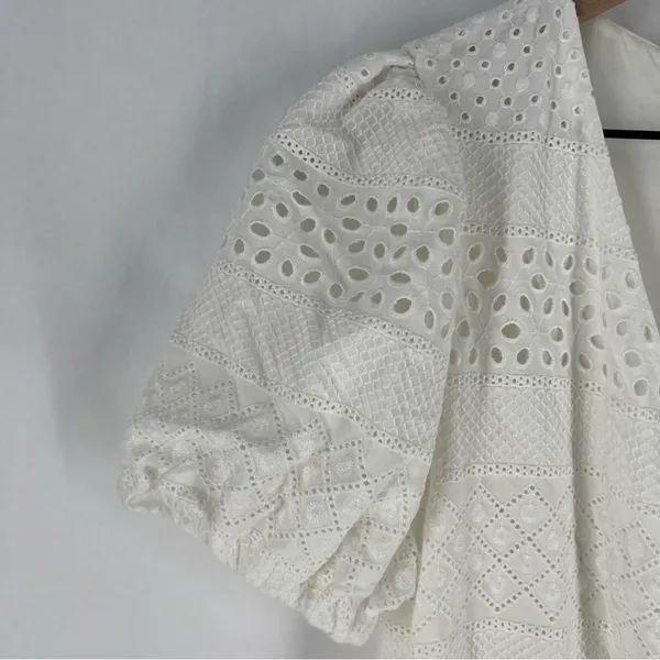 Alice + Olivia Eyelet Lace Romper Wrap‎ Puff Sleeve White Exposed Zipper Size 6 - Image 3