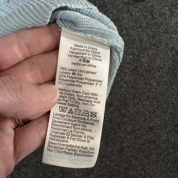Madewell Womens Light Blue Linen Blend Ribbed Short Sleeve Polo Sweater Size M - Image 4