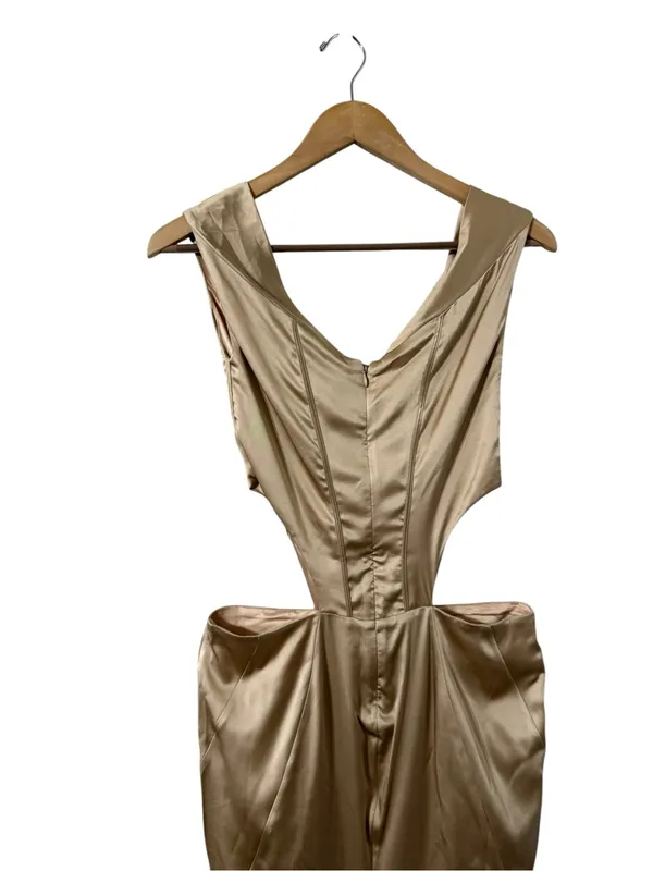 NWT RETROFETE Nika Corset Silk Nude Champagne Cut Out Formal Maxi Dress Gown - Image 6