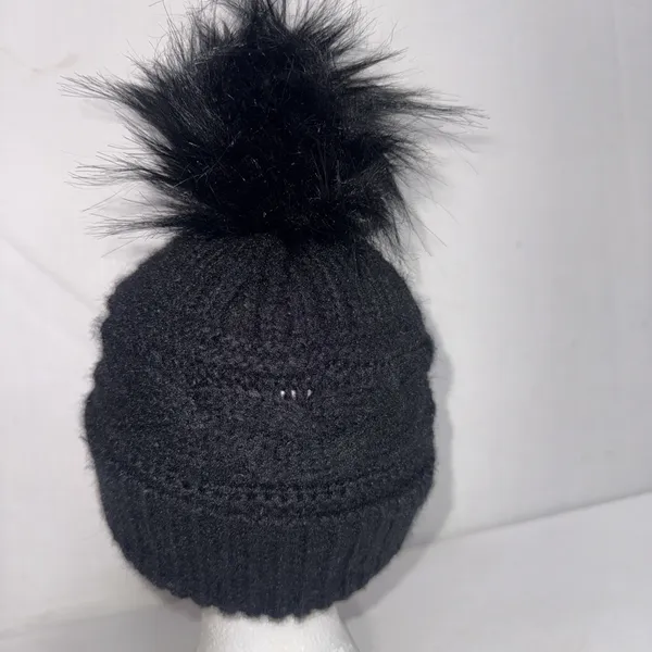 Aerie Black Knit Toboggan Ski Winter Weather One Size Hat Cap Pompom‎ Beanie - Image 6