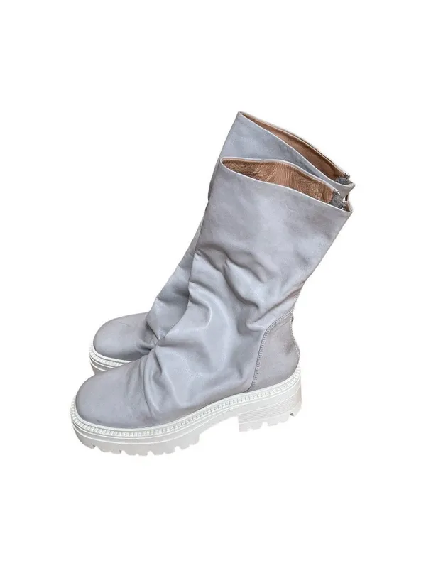 Free People Emma Ruche leather Boots grey white chunky sole Sz 39.5 - Image 3