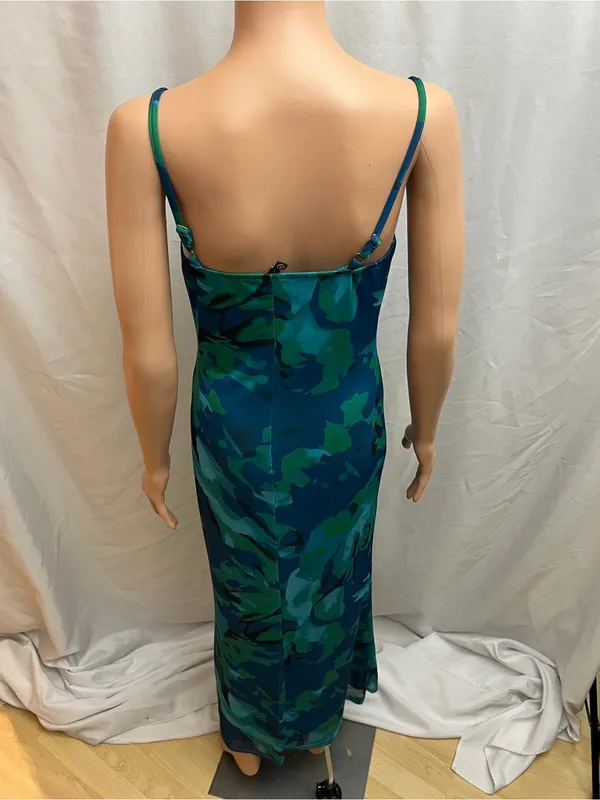 PrettyGarden Blue Green Floral Cowl Neck Maxi Dress Size Small - Image 3