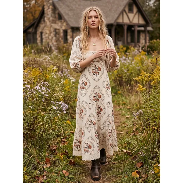 Free People Ethereal Dainty All the Attitude Printed Maxi Dress Medium Cottage - Image 8