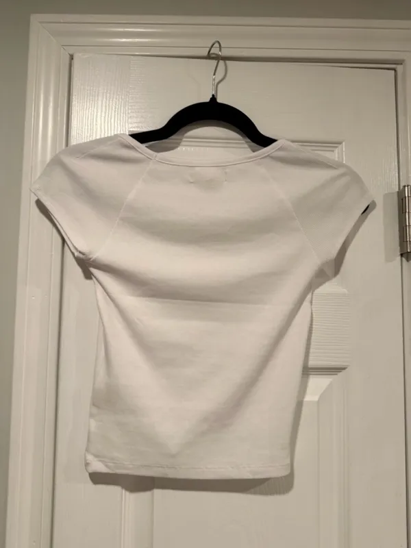 NWOT Madewell Size M White Square Neck Short Sleeve Ribbed Stretch Cropped Top - Image 7