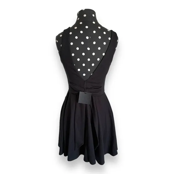 asos Womens Dress Sz 4 Black Skater Deep V Back‎ Knit Solid Short Mini - Image 6