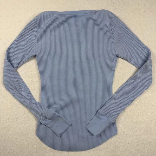 Aerie Essential Henley Layering T-Shirt XXS Blue Ribbed Long Sleeve Fitted Top - Image 2