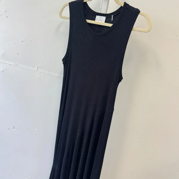 Kinly Black Ribbed Knit Sleeveless Asymmetrical Handkerchief Hem Maxi Dress XS/S - Image 4