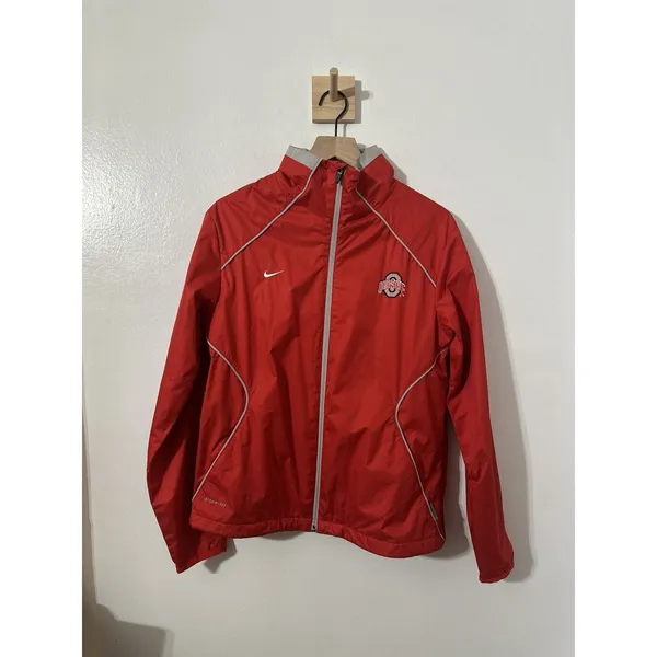 Nike Storm Fit Women’s Ohio State Jacket Medium College Rain Jacet Red OSU - Image 2