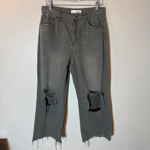Vervet Super High Rise 90s‎ Vintage Crop Flare Jeans Size 29 Olive Green - Image 2