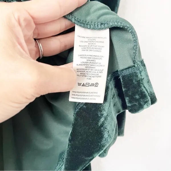 Anthropologie Maeve Pine Green Velvet Babydoll V-Neck Long Sleeve Top - Image 8