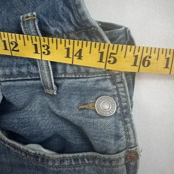 Levis Overalls Womens Small Blue Cotton Denim Bib Straight Leg Distressed Jeans - Image 10
