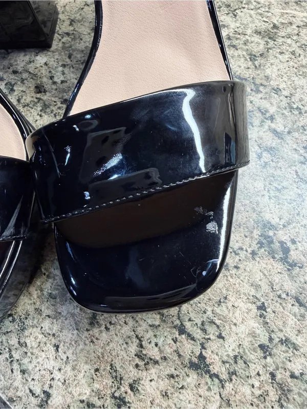 POP Casen Black Patent Platform Block Heel Sandals Women's Size 7 NWOB - Image 9