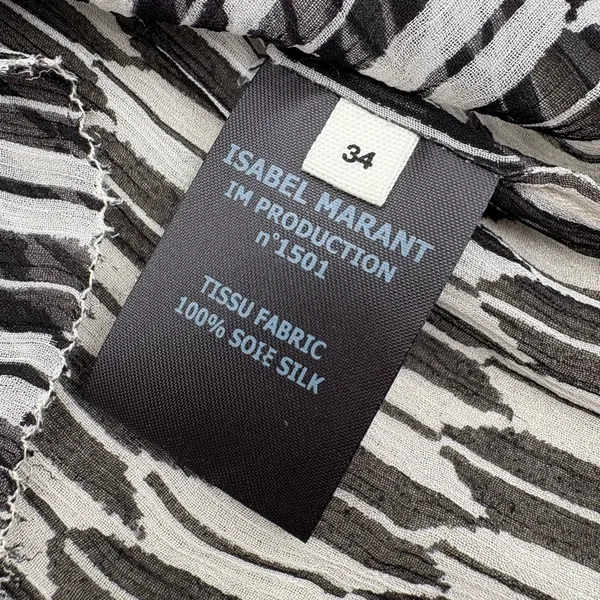 Isabel Marant Etoile Black and White Argyle Fray Hem 100% Silk Blouse Women’s S - Image 8