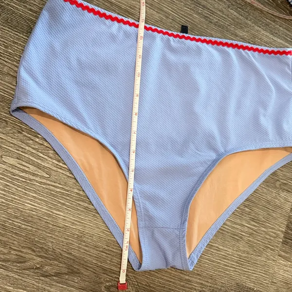 J. Crew seersucker one shoulder ruffle bikini set high waisted blue white Medium - Image 14
