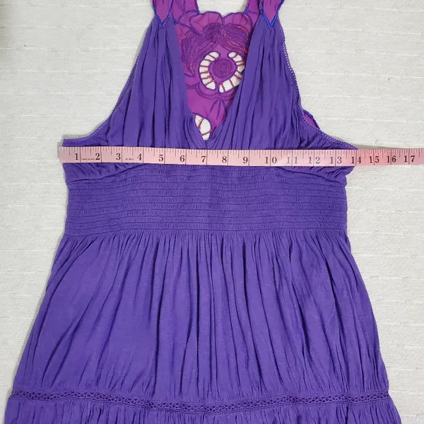 Free People Purple Tiered 100% Viscose Sleeveless Empire Waist‎ Knit Top Size M - Image 3