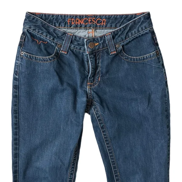 Kimes Ranch Francesca Jeans Cotton Blue Bootcut Raw Hem USA Made Size 4 - Image 2