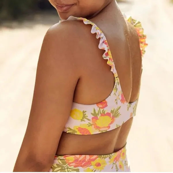 Aerie Floral‎ Printed Ruffle Scoop Bikini Top Boho Retro Size XS NWOT - Image 3