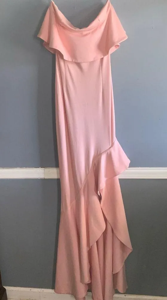 Lovers + Friends Chandler Pink Asymmetrical Strapless Slit Ruffle Gown S - Image 4
