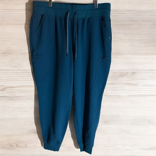 Jaanuu‎ Women's 13 Pocket Teal Scrub Jogger Sz XLP Antimicrobial - Image 4