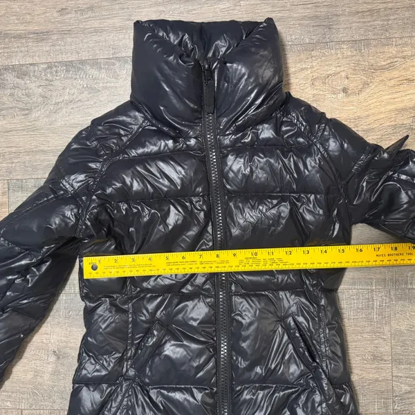 S13 Allie Shiny Black Puffer Down Jacket High Neck Funnel‎ Collar XS - Image 7