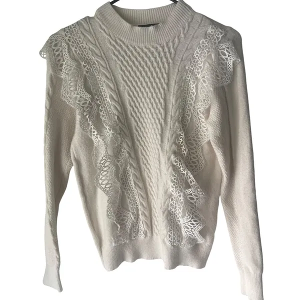 Lulus Women's Size Small‎ White Cottage Coquette Feminine Lace Sweater - Image 2