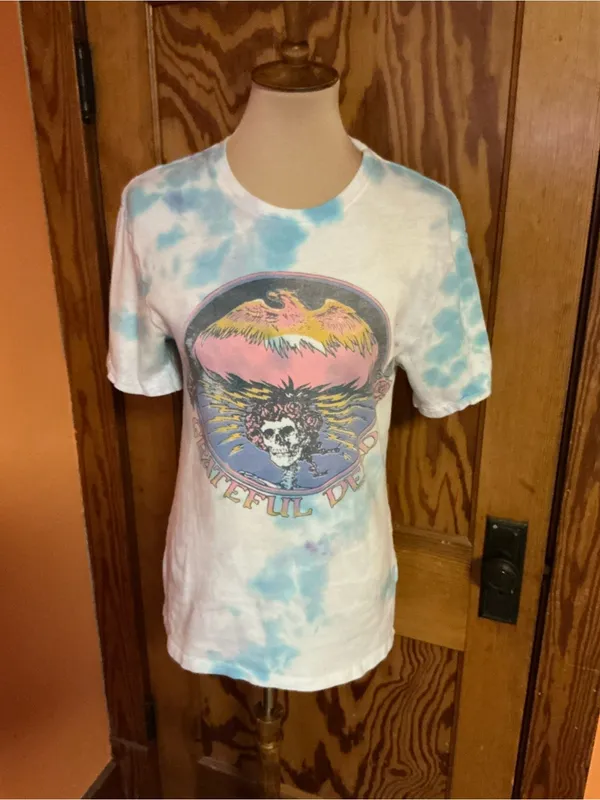 Junk Food Grateful Dead Tie Dye Graphic Tee XS Blue White Skull Roses Eagle Tee - Image 8