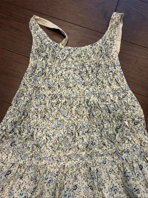 Free People Floral Smocked Open Back Mini Dress Blue Cream Small - C11-498 - Image 4