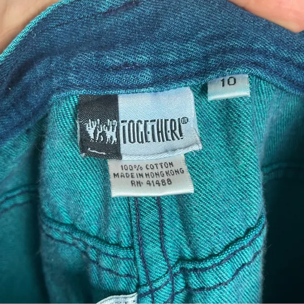 Vintage Jeans Yoke Front Seams Blue Greenish‎ Women Mom Jeans Unique Retro Dyed - Image 3
