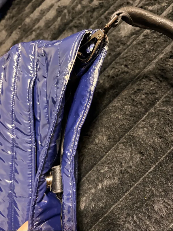 THINK ROYLN Quilted Puffer Shoulder Bag in Blue with Black Handles - Image 6