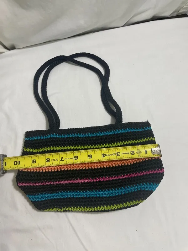 The Sak Crochet Knit Shoulder Bag Black Multicolor Striped Zip Boho Handbag - Image 4