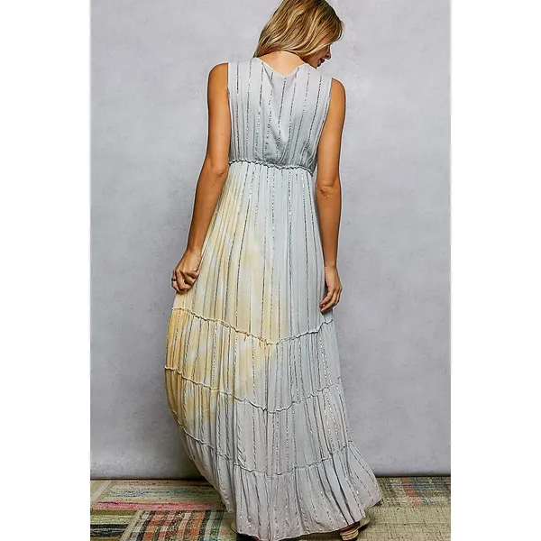 POL Deep V Sleeveless Cotton Bohemian Tiered Maxi Dress -‎ Light Grey - Medium - Image 5