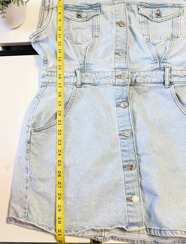 ✨ ZARA Light Wash Denim Vest Mini Dress | Size L | Button Front Sleeveless 👗 - Image 15