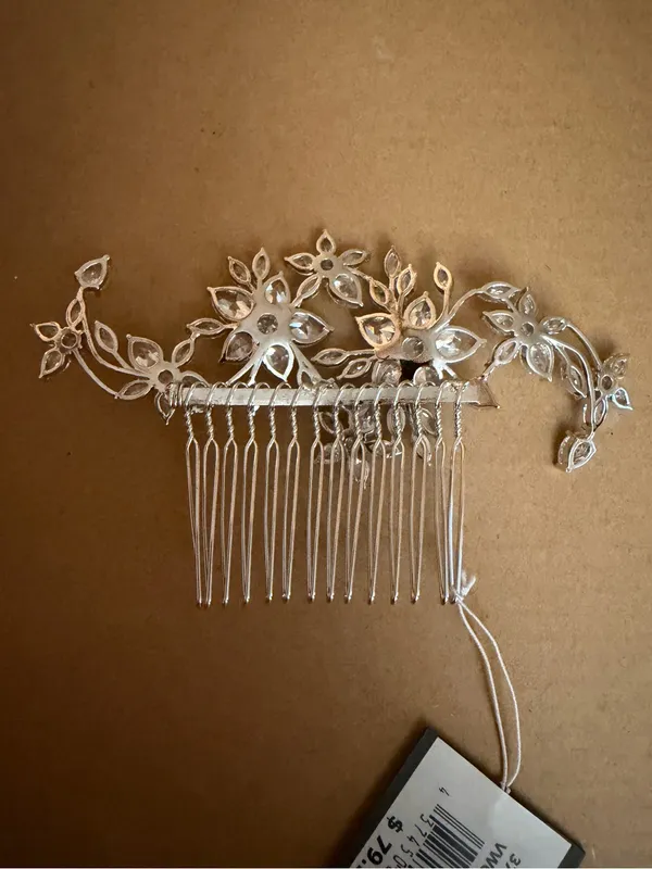WHITE by Vera Wang VWC72346 Cubic Zirconia Floral Bridal Hair Comb Silver NWT - Image 6
