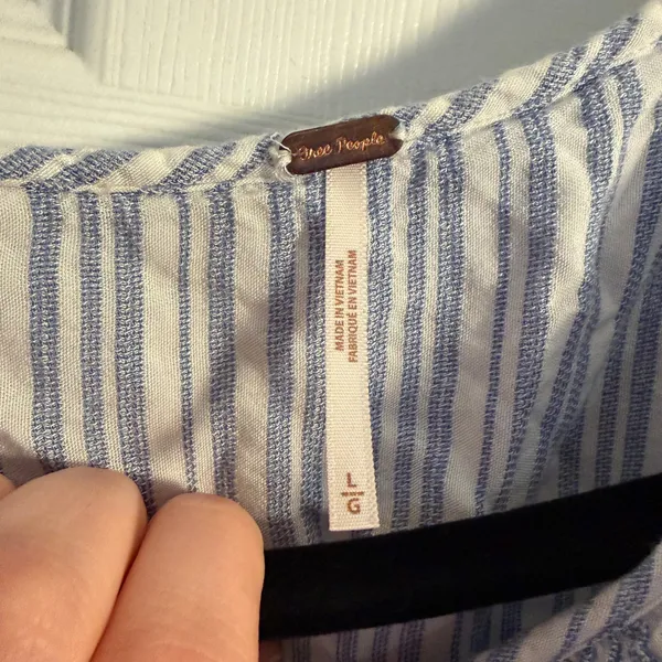 Free People Striped Ruffle‎ Blouse Blue Large Boho Coastal Summer Crop Top - Image 2