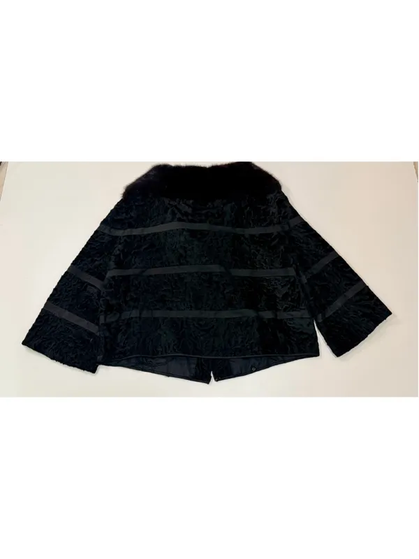 Kalina Furs & Fashions Black Persian Lamb Fur Jacket Mink Collar Vintage Open Fr - Image 3