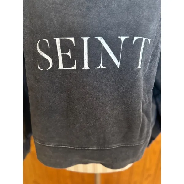 SEINT Womens Cropped‎ Acid Wash Charcoal Gray Crewneck Sweatshirt Comfort Size M - Image 5