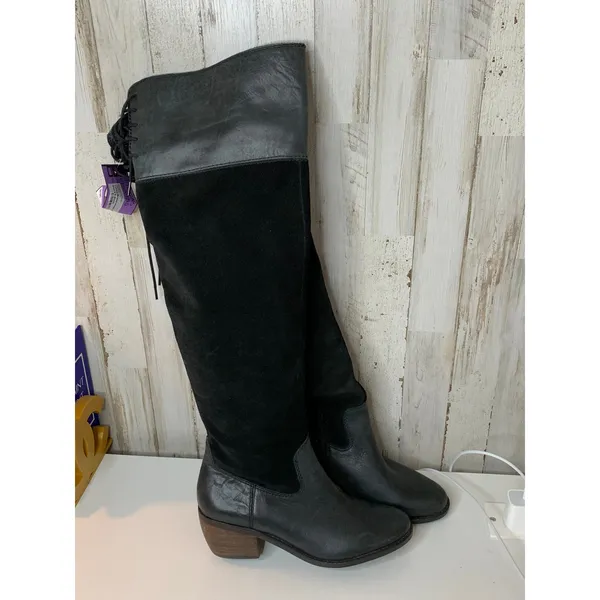 Lucky Brand Riding Boots Womens Size 6 Black Knee High Side Zip Block Heel - Image 3