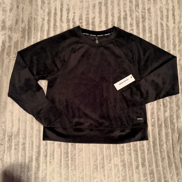 DKNY Sport Womens‎ Black Velour Crewneck Sweatshirt Raglan Sleeve XS New - Image 2