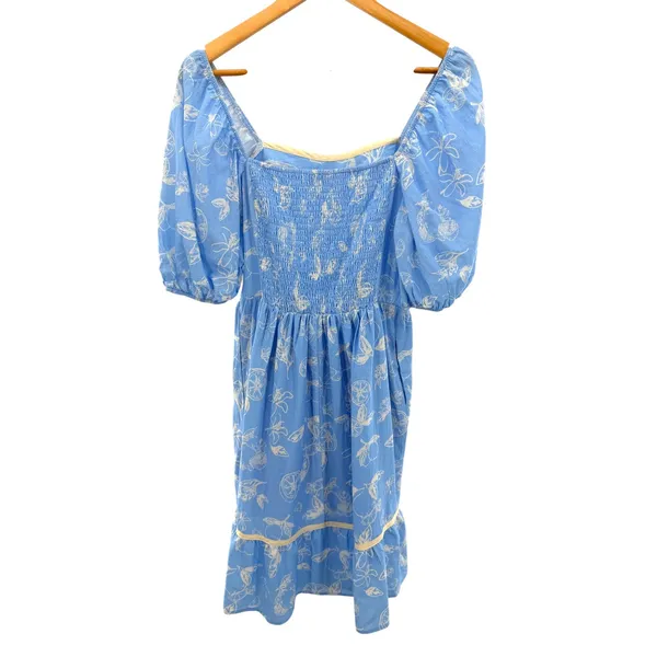 Baltic Born Ember Sweetheart Midi Dress Small S Blue Lemon‎ Floral Puff Sleeve - Image 6