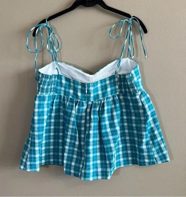 ✨ Amanda Uprichard Women’s Blue White Gingham Tank Top Large - Image 4