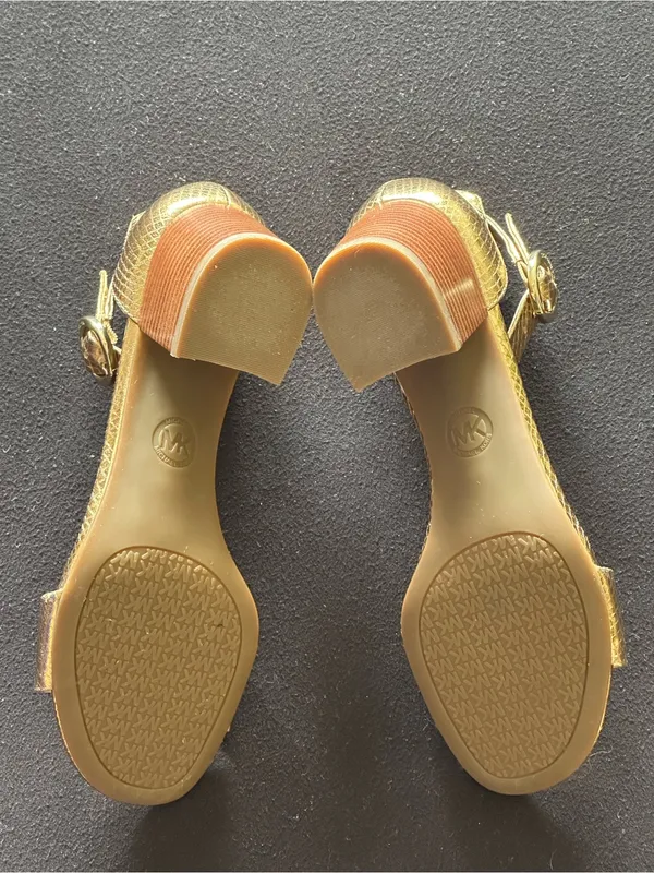 Michael Kors Lena Flex Mid Embossed Metallic Leather Sandals – Like New! - Image 8